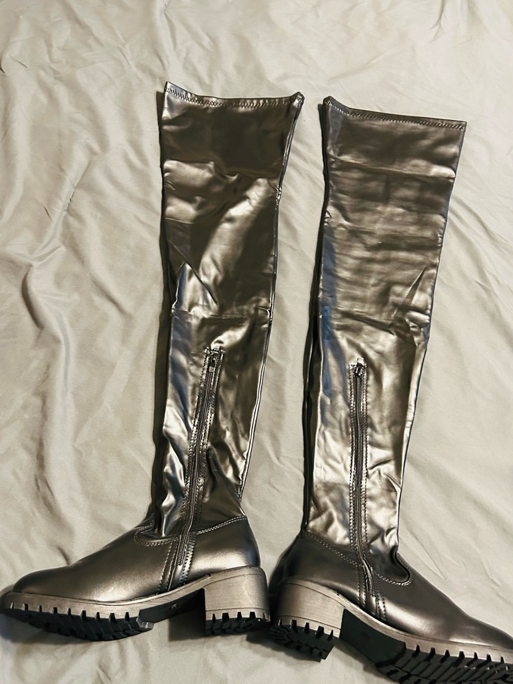 Tall Women's Over-the-Knee Zip Lug-Sole Boots in Black